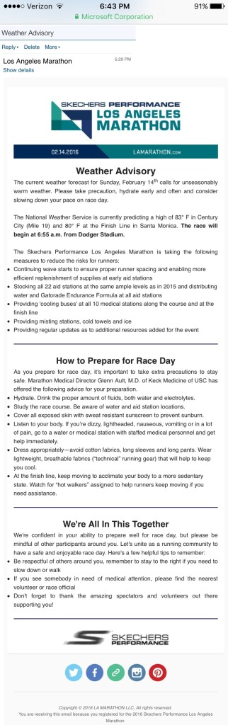 LA Marathon Weather Advisory